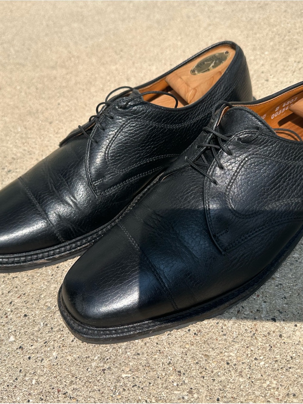Allen Edmonds Black Pebbled Leather Cap-Toe Derby Shoes